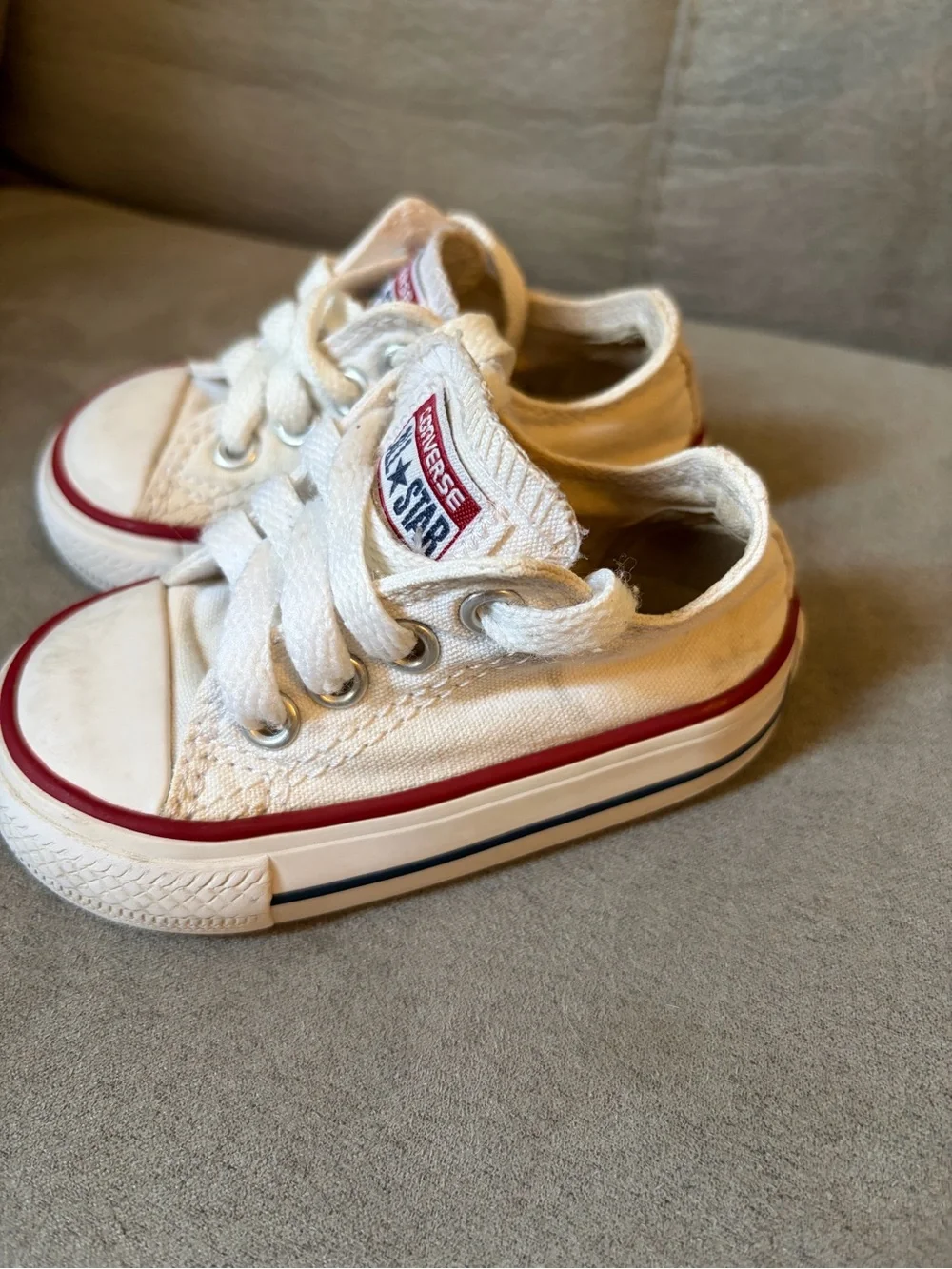 Converse Kids White Canvas Sneakers with Red Trim